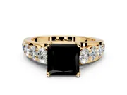 Solitaire Engagement Ring Setting for Fancy Black Princess Cut Center with Graduated Shared Prongs and Prong Head in Yellow Gold