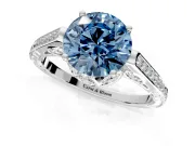 Cathedral Engagement Ring Setting for Fancy Blue Round Cut Center with Antique-Style Pave Band and Prong Head in Platinum