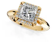 Halo Engagement Ring Setting for Princess Cut Center with Tapered Plain Band and Prong Head in Yellow Gold