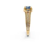 Solitaire Engagement Ring Setting for Fancy Blue Cushion Cut Center with Accented Split Shank and Prong Head in Yellow Gold