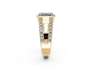 Halo Engagement Ring Setting for Emerald Cut Center with Wide-Open Pave Split Shank and Prong Head in Yellow Gold