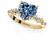 Solitaire Engagement Ring Setting for Fancy Blue Heart-Shaped Center with Trailing Leaf Accent Band and Prong Head in Yellow Gold