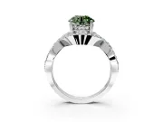 Halo Engagement Ring Setting for Fancy Green Round Cut Center with Pave Infinity Twist Band and Prong Head in White Gold