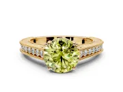 Solitaire Engagement Ring Setting for Fancy Yellow Round Cut Center with Engraved Pave Band and Prong Head in Yellow Gold
