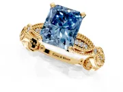 Solitaire Engagement Ring Setting for Fancy Blue Radiant Cut Center with Marquise Panel Band and Prong Head in Yellow Gold