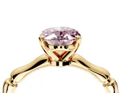 Solitaire Engagement Ring Setting for Fancy Pink Oval Center with Bamboo Band and Prong Head in Yellow Gold