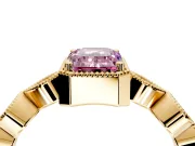 Vintage Station Engagement Ring Setting for Fancy Pink Emerald Cut Center with Accents and Prong Head in Yellow Gold