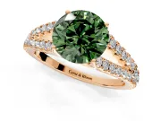 Solitaire Engagement Ring Setting for Fancy Green Round Cut Center with Pave Split Shank and Prong Head in Rose Gold