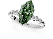 Solitaire Engagement Ring Setting for Fancy Green Marquise Center with Bezel-Dot Beaded Band and Prong Head in Sterling Silver