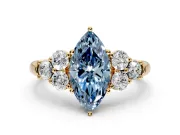 Cluster Engagement Ring Setting for Fancy Blue Marquise Center with Round Cut Accent Frame and Prong Head in Yellow Gold