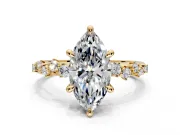 Solitaire Engagement Ring Setting for Marquise Center with Trailing Leaf Accent Band and Prong Head in Yellow Gold