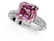 Solitaire Engagement Ring Setting for Fancy Pink Asscher Cut Center with Multi-Row Pave Accents and Basket Head in Platinum