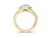 3 Stone Engagement Ring Setting for Asscher Cut Center with Low-Set Round Cut Accents and Prong Head in Yellow Gold