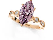 Solitaire Engagement Ring Setting for Fancy Pink Marquise Center with Milgrain Bezel Accents and Prong Head in Rose Gold