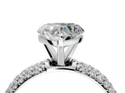 Solitaire Engagement Ring Setting for Heart-Shaped Center with Domed Multi-Row Pave Band and Prong Head in Platinum