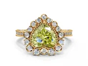Milgrain Halo Engagement Ring Setting for Fancy Yellow Heart-Shaped Center with Bezel Point Accents and Prong Head in Yellow Gold
