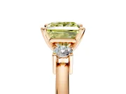 3 Stone Engagement Ring Setting for Fancy Yellow Princess Cut Center with Wide Plain Band and Prong Head in Rose Gold