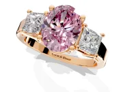 3 Stone Engagement Ring Setting for Fancy Pink Oval Center with Matching Side Accents and Prong Head in Rose Gold