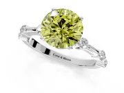 Solitaire Engagement Ring Setting for Fancy Yellow Round Cut Center with Bezel Station Band and Prong Head in White Gold