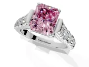 Solitaire Engagement Ring Setting for Fancy Pink Radiant Cut Center with Pave Cathedral Shoulders and Prong Head in Platinum