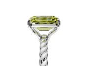 Solitaire Engagement Ring Setting for Fancy Yellow Emerald Cut Center with Plain Twisted Rope Band and Prong Head in White Gold