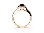 Halo Engagement Ring Setting for Fancy Black Emerald Cut Center with Pave Accents, Heart Basket and Prong Head in Rose Gold