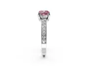 Solitaire Engagement Ring Setting for Fancy Pink Cushion Cut Center with Milgrain-Framed Pave Band and Prong Head in Platinum