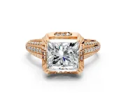 Solitaire Engagement Ring Setting for Princess Cut Center with Accented Split Shank and Prong Head in Rose Gold
