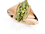 Tension Engagement Ring Setting for Fancy Yellow Marquise Center with Wide Tapered Band and Tension Head in Rose Gold