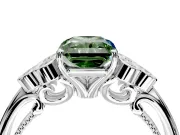 Cluster Engagement Ring Setting for Fancy Green Radiant Cut Center with Bezel Accent Clusters and Prong Head in White Gold