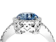 Accent Halo Engagement Ring Setting for Fancy Blue Round Cut Center with Full-Length Pave Band and Prong Head in White Gold