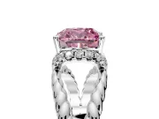 Halo Engagement Ring Setting for Fancy Pink Cushion Cut Center with Rope Twist Split Shank and Prong Head in Platinum