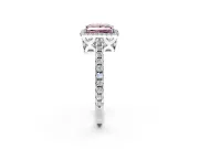 Accent Halo Engagement Ring Setting for Fancy Pink Princess Cut Center with Full-Length Pave Band and Prong Head in Platinum
