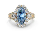 Halo Engagement Ring Setting for Fancy Blue Marquise Center with Two-Strand Split Shank and Prong Head in Yellow Gold