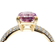 Solitaire Engagement Ring Setting for Fancy Pink Radiant Cut Center with Multi-Row Pave Accents and Basket Head in Yellow Gold