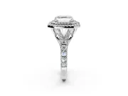 Double Halo Engagement Ring Setting for Asscher Cut Center with Narrow Pave Split Shank and Prong Head in Platinum