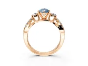 3 Stone Engagement Ring Setting for Fancy Blue Pear-Shaped Center with Pave Split Shank and Prong Head in Rose Gold