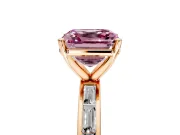Solitaire Engagement Ring Setting for Fancy Pink Asscher Cut Center with Channel Baguette Band and Prong Head in Rose Gold