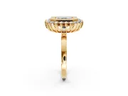 Halo Engagement Ring Setting for Asscher Cut Center with Milgrain Bezel Rim, Plain Band and Prong Head in Yellow Gold