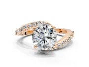 Solitaire Engagement Ring Setting for Round Cut Center with Pave Bypass Swirl Band and Prong Head in Rose Gold
