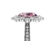 Milgrain Halo Engagement Ring Setting for Fancy Pink Oval Center with Bezel Point Accents and Prong Head in White Gold