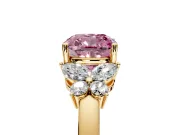 Solitaire Engagement Ring Setting for Fancy Pink Cushion Cut Center with Marquise Flower Shoulders and Prong Head in Yellow Gold