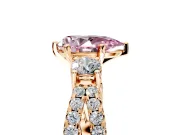 3 Stone Engagement Ring Setting for Fancy Pink Pear-Shaped Center with Pave Split Shank and Prong Head in Rose Gold