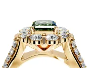 Large Accent Halo Engagement Ring Setting for Fancy Green Emerald Cut Center with Pave Split Shank and Prong Head in Yellow Gold