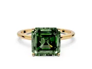 Solitaire Engagement Ring Setting for Fancy Green Asscher Cut Center with Straight Thin Band and Prong Head in Yellow Gold