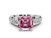 Solitaire Engagement Ring Setting for Fancy Pink Asscher Cut Center with Graduated Shared Prongs and Prong Head in Platinum