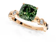 Solitaire Engagement Ring Setting for Fancy Green Cushion Cut Center with Beaded Bezel Station Band and Prong Head in Rose Gold