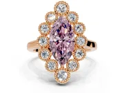 Cluster Halo Engagement Ring Setting for Fancy Pink Marquise Center with Milgrain Bezel Accents and Prong Head in Rose Gold