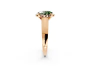 Halo Engagement Ring Setting for Fancy Green Oval Center with Knife Ridge Cathedral Band and Prong Head in Rose Gold