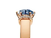 Solitaire Engagement Ring Setting for Fancy Blue Round Cut Center with Wide Band, Pave Collar and Prong Head in Rose Gold